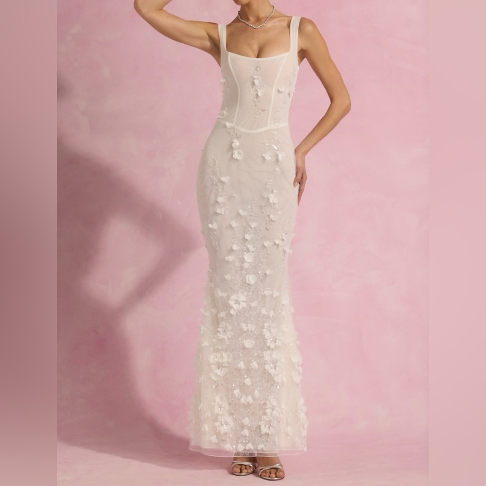 Vasanta Embellished Fishtail Corset Gown in White from Oh Polly